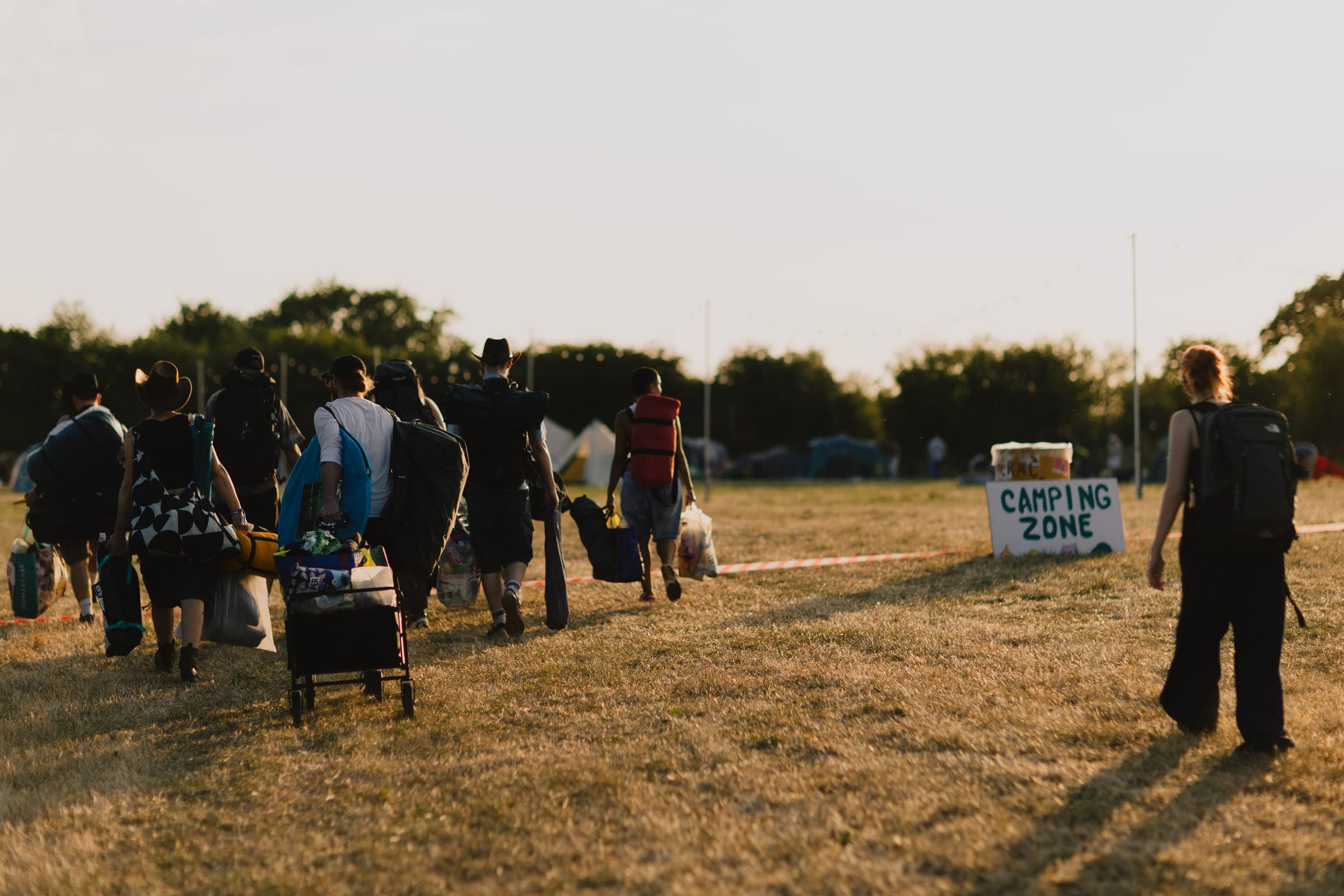 Campers heading to the camping zone